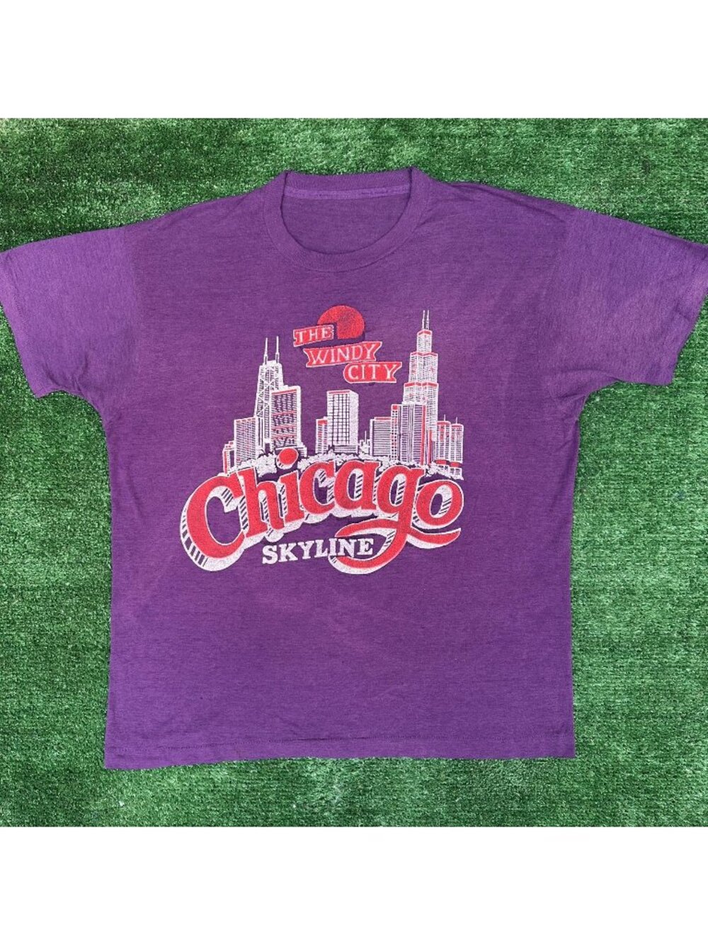 Vintage 80s Chicago Windy City Thrashed T-Shirt Purple Single Stitch Paper Thin